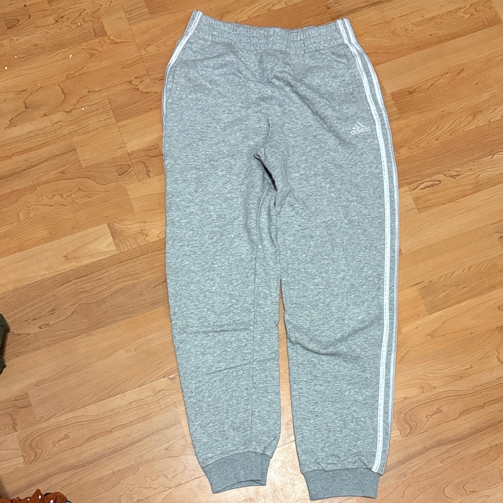 adidas Kids Heather Gray Jogger Sweatpants with White Stripes